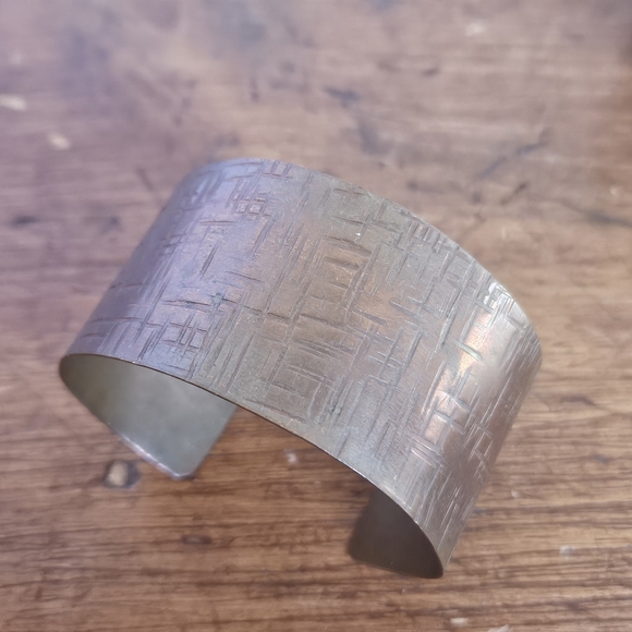 Textured Copper Cuff Bracelet Artisan Style With Patina - Picture 5 of 7